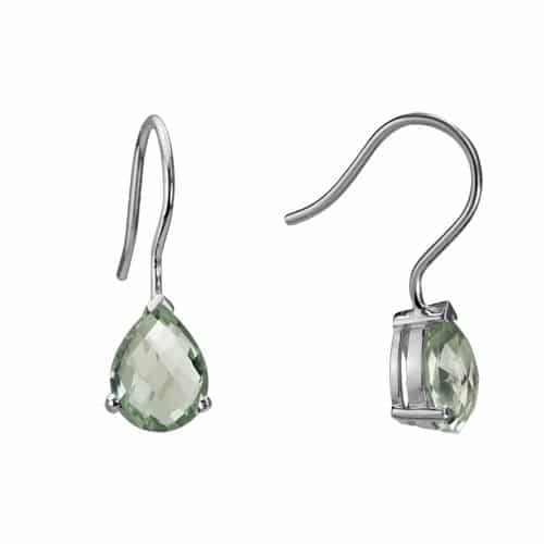 Sterling Silver Rhodium Plated 8x10mm Pear Shaped Green Dangle Earrings by The Little Jewel