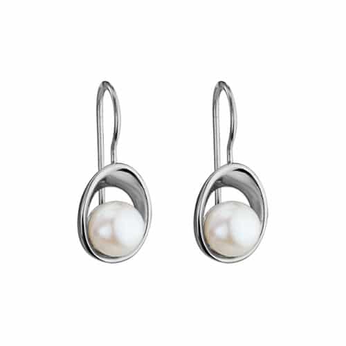 Sterling Silver and Rhodium Freshwater Pearl Dangle Earrings by The Little Jewel