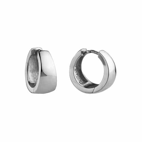 Sterling Silver Rhodium Plated 7x14.5mm Round Tapered Hinged Hoop Earrings by The Little Jewel