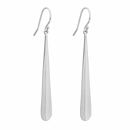 Sterling Silver and Rhodium Long Concave Teardrop Earrings by The Little Jewel