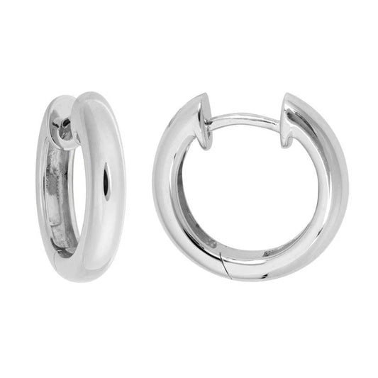 Sterling Silver and Rhodium 15.2mm Hinged Hoop Earrings