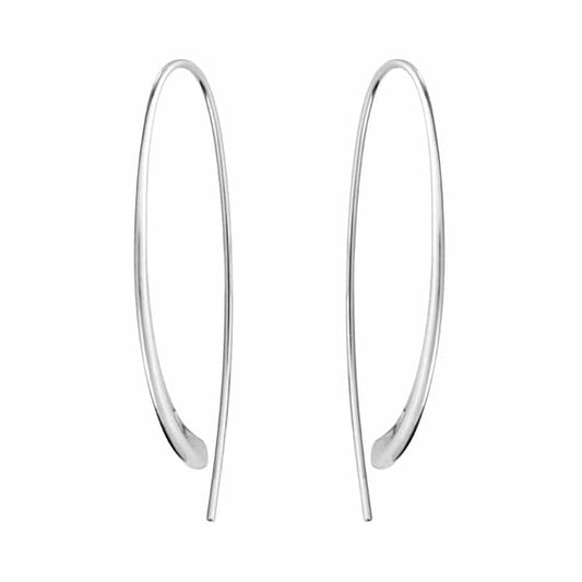 Sterling Silver and Rhodium Elongated Tapered Open-Bottom Hoop Earrings by The Little Jewel