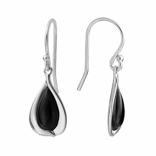 Sterling Silver Teardrop Onyx Dangle Earrings by The Little Jewel