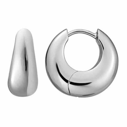 Sterling Silver and Rhodium 16.5x7.5mm Rounded Tapered Huggie Earrings by The Little Jewel