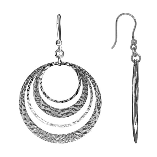 Sterling Silver Rhodium Plated 4 Open Circle Dangle Earrings