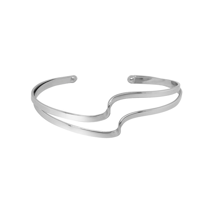 Sterling Silver Rhodium Plated Two Strand Open Cuff Bracelet