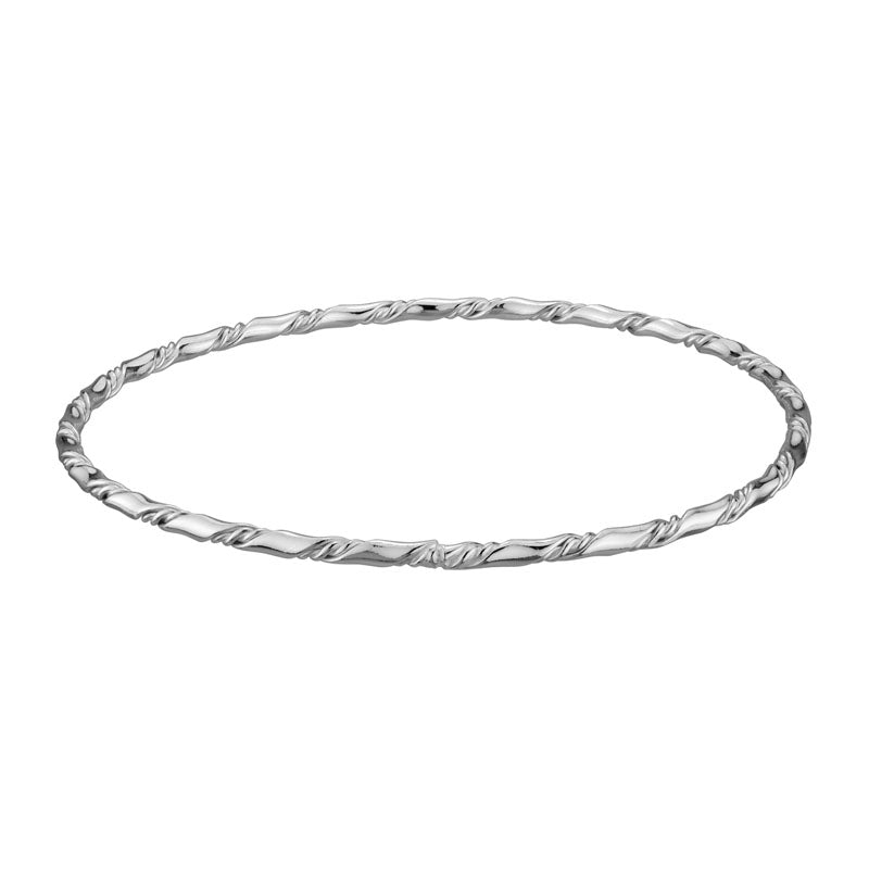 Sterling Silver Rhodium Plated Textured Twist Bangle Bracelet