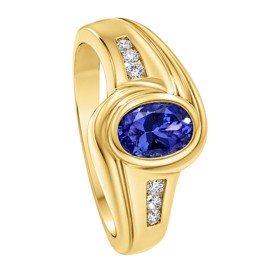 14K Yellow Gold Oval Bezel Set Tanzanite Ring