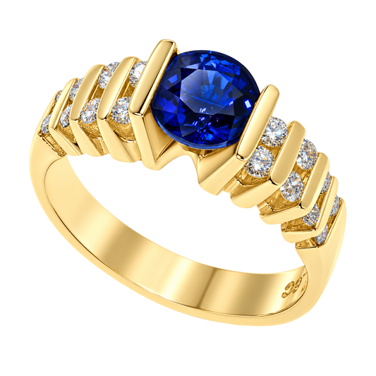 14K Yellow Gold Tension Set Sapphire Ring