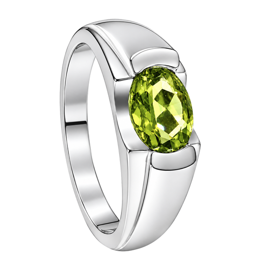 14K White Gold Oval Peridot Ring
