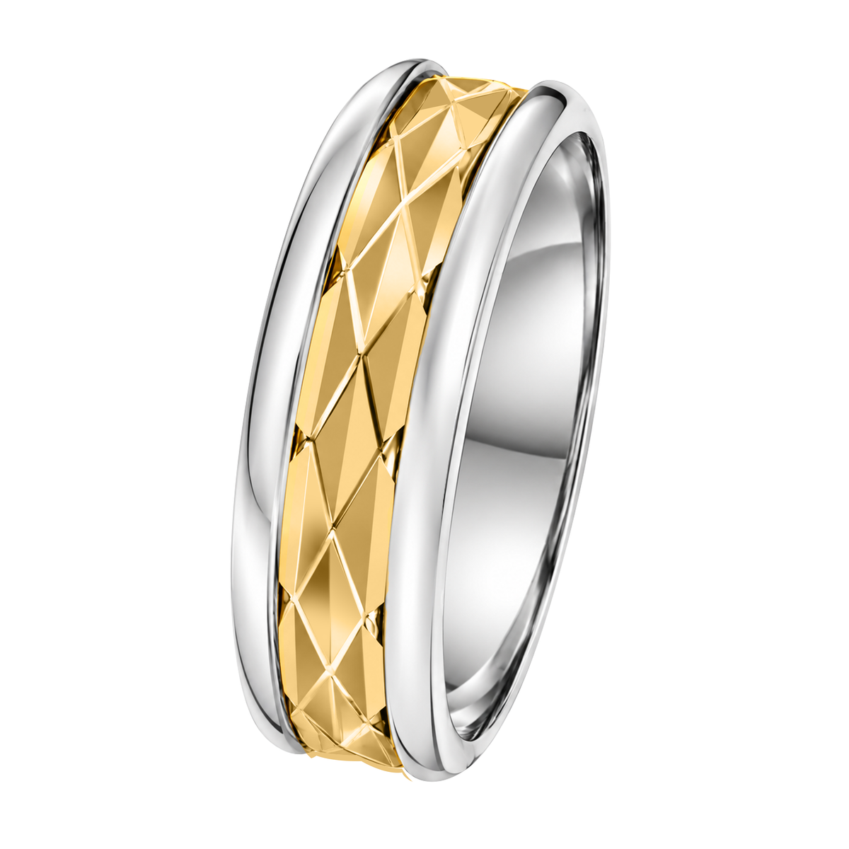 14K White & Matte Yellow Gold Men's Band