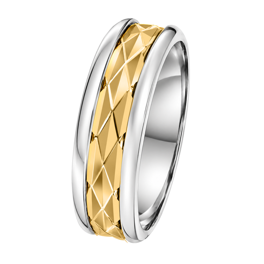 14K White & Matte Yellow Gold Men's Band