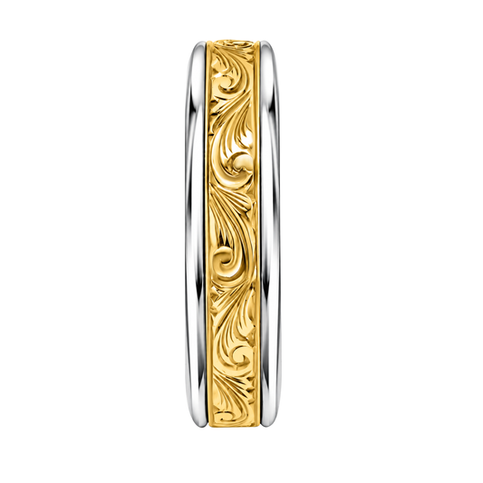 18K Yellow Gold Engraved Scroll Women's Wedding Band
