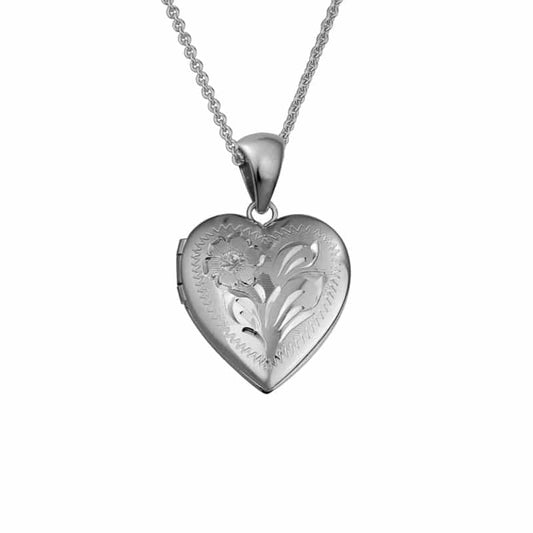 Sterling Silver Engraved Heart Locket with Necklace by The Little Jewel