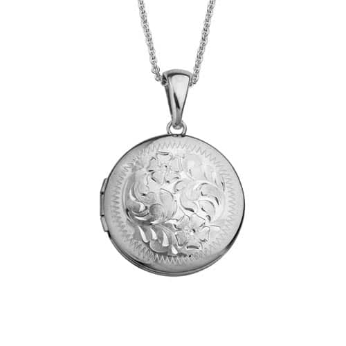 Sterling Silver Round Engraved Pendant with Necklace by The Little Jewel