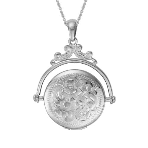 Sterling Silver Round Engraved Locket Pendant with Necklace by The Little Jewel