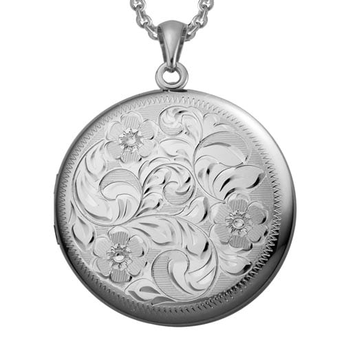 Sterling Silver and Rhodium 32mm Engraved Pendant with Necklace by The Little Jewel