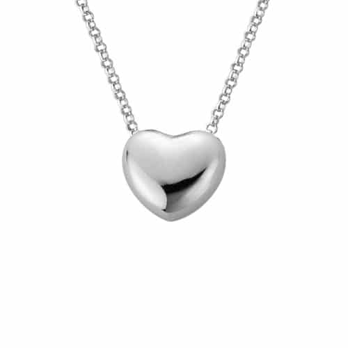 Sterling Silver Rhodium Plated 16/18 inch 9mm Puff Heart Necklace by The Little Jewel