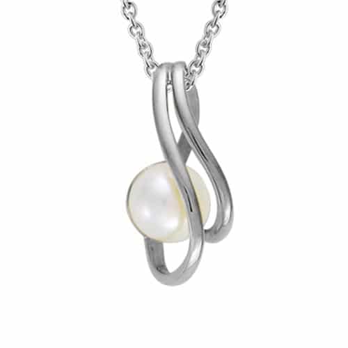 Sterling Silver and Rhodium Curvy Freshwater Pearl Pendant with Necklace by The Little Jewel