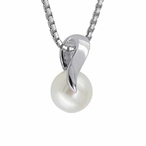 Sterling Silver and Rhodium Freshwater Pearl Button Pendant and Necklace by The Little Jewel