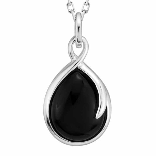 Sterling Silver and Rhodium 26mm Onyx Wish Necklace by The Little Jewel