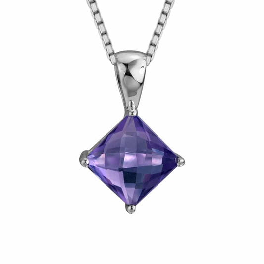 Sterling Silver and Rhodium Cushion Cut Amethyst Necklace by The Little Jewel