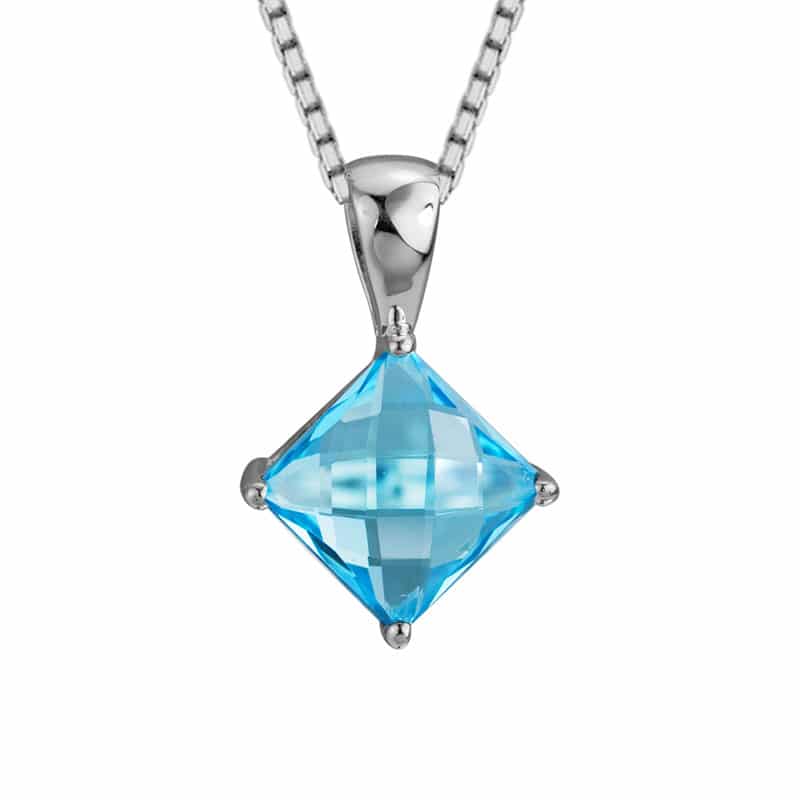 Sterling Silver and Rhodium Cushion Cut Blue Topaz Necklace by The Little Jewel