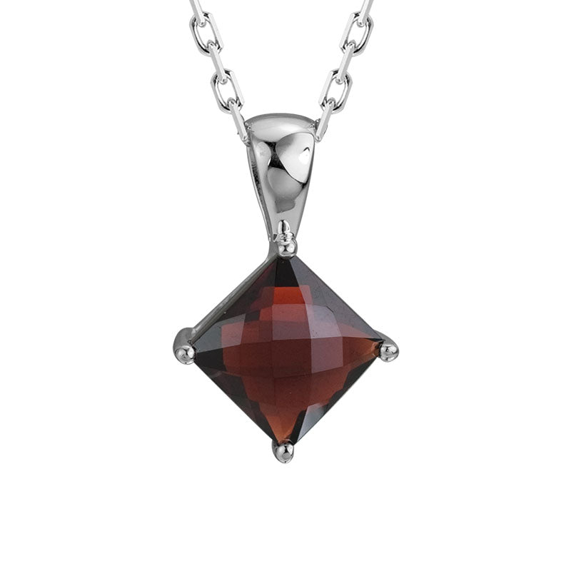 Sterling Silver Rhodium-Plated Cushion Garnet Drop Pendant