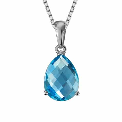 Sterling Silver and Rhodium Pear Shaped Blue Topaz Necklace by The Little Jewel