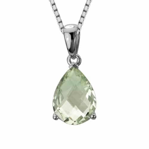 Sterling Silver and Rhodium Pear Cut Green Amethyst Necklace by The Little Jewel