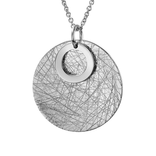 Sterling Silver and Rhodium 35.5mm Etched Round Necklace by The Little Jewel