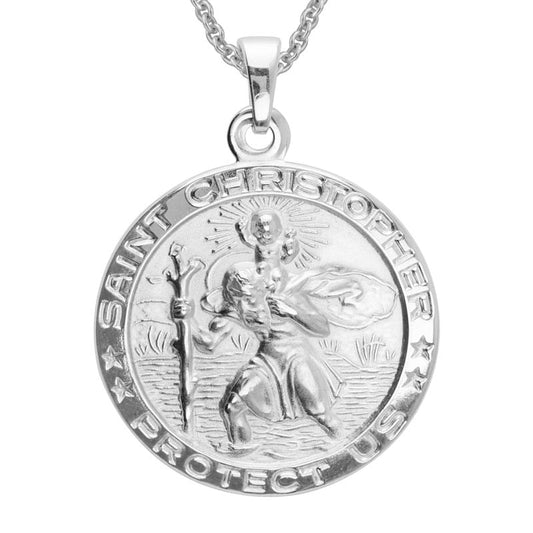 Sterling Silver and Rhodium 24mm St. Christopher Necklace by The Little Jewel