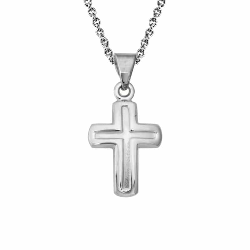 Sterling Silver and Rhodium Polished Cross Necklace by The Little Jewel