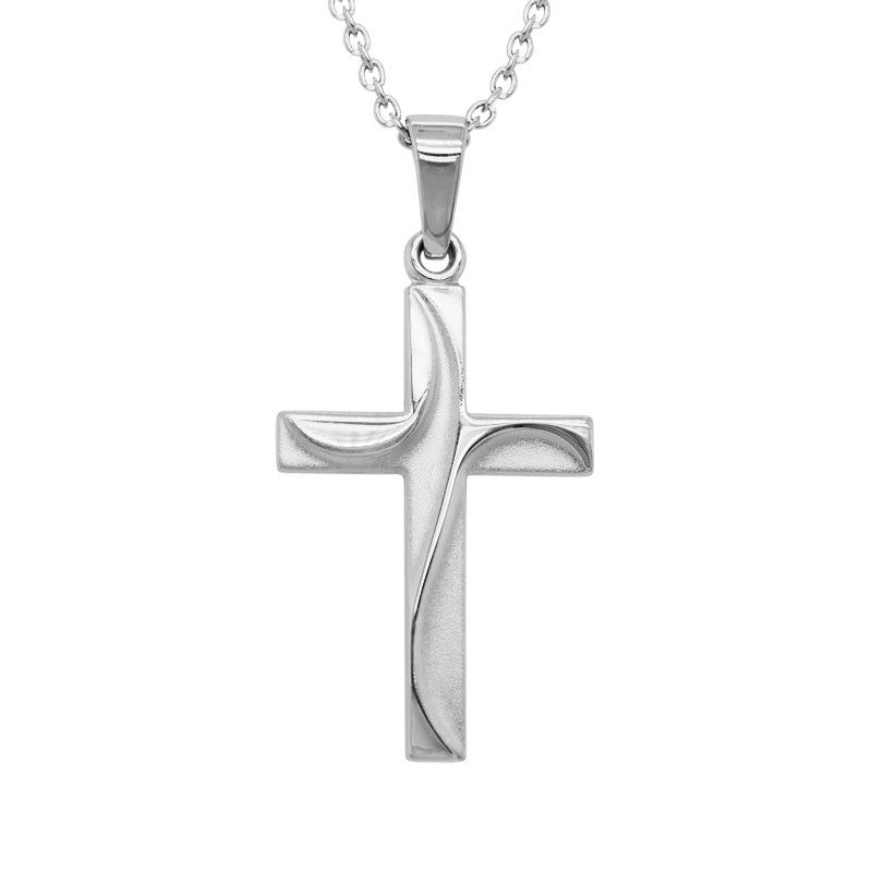 Sterling Silver Rhodium Plated Cross Necklace with Matte and Shiny Finish