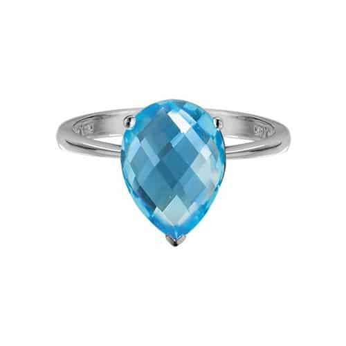 Sterling Silver Pear Shaped Checkerboard Cut Blue Topaz Ring by The Little Jewel