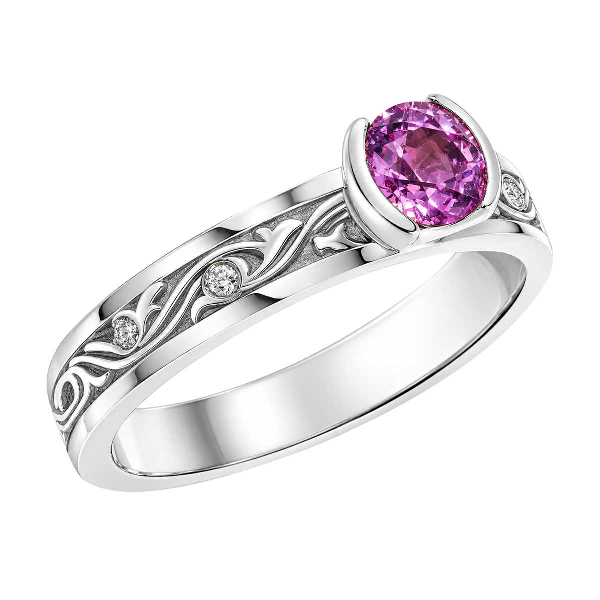 14K White Gold Solitaire Pink Sapphire Ring