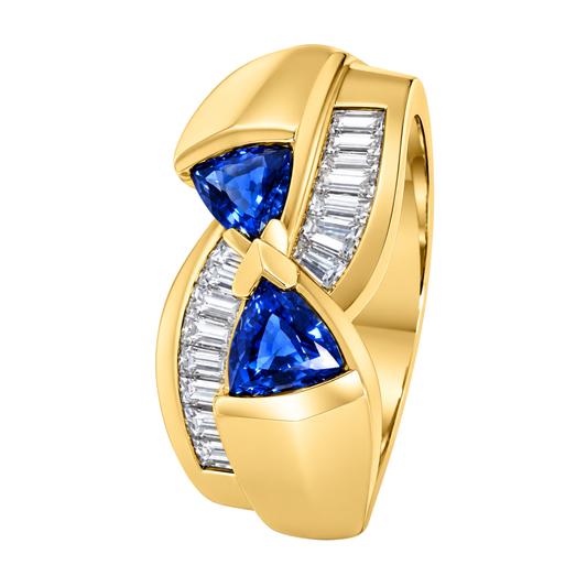 14K Yellow Gold Trillion Sapphire & Baguette Diamon Ring