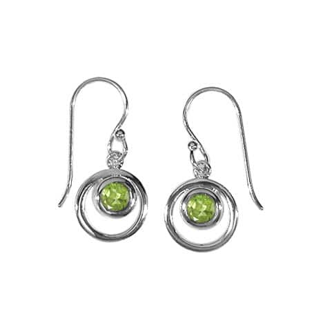 Sterling Silver Round Bezel Set Peridot Dangle Earrings by Boma