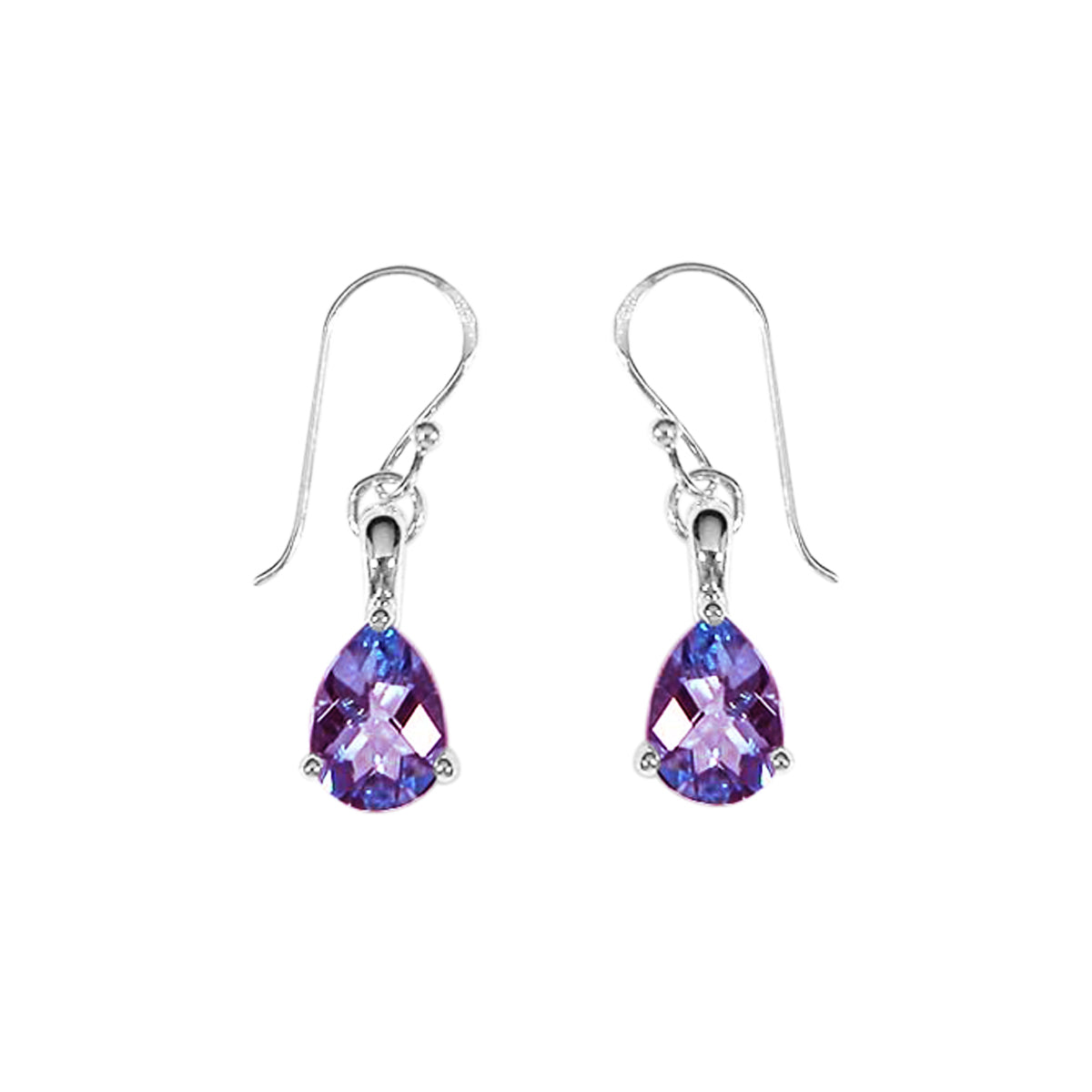 Sterling Silver Pear Amethyst Dangle Earrings