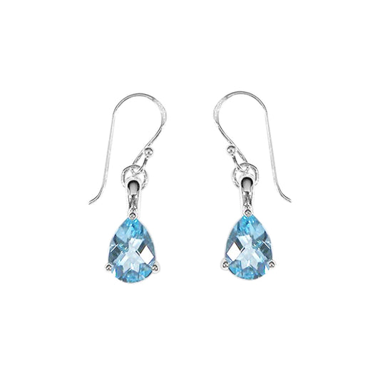 Sterling Silver Pear Light Blue Topaz Dangle Earrings