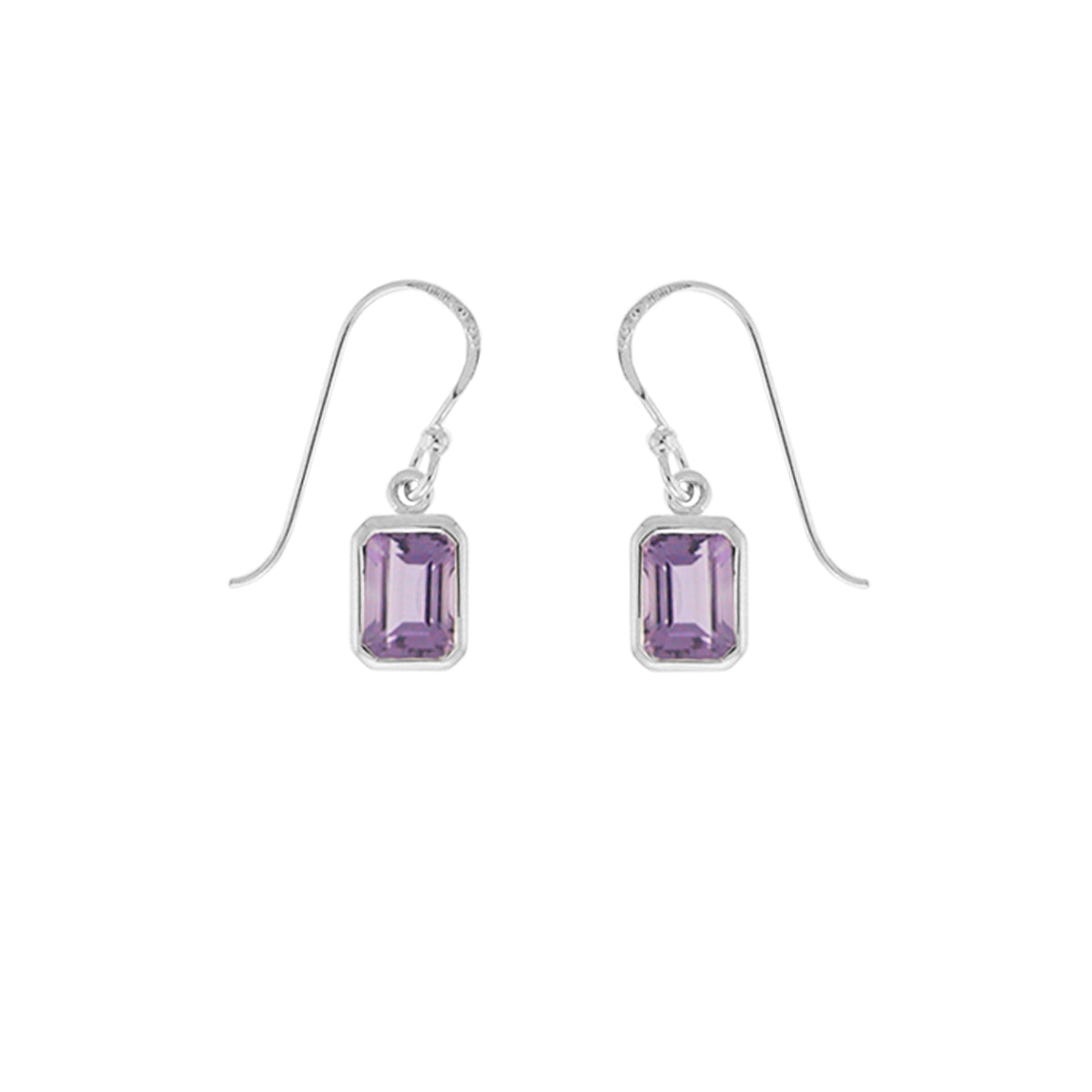Sterling Silver Rectangular Amethyst Dangle Earrings