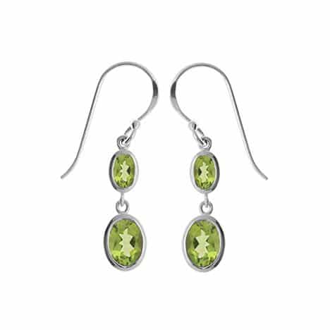 Sterling Silver Double Oval Peridot Dangle Earrings by Boma