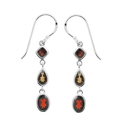 Sterling Silver Garnet and Smokey Quartz Dangle Earrings by Boma