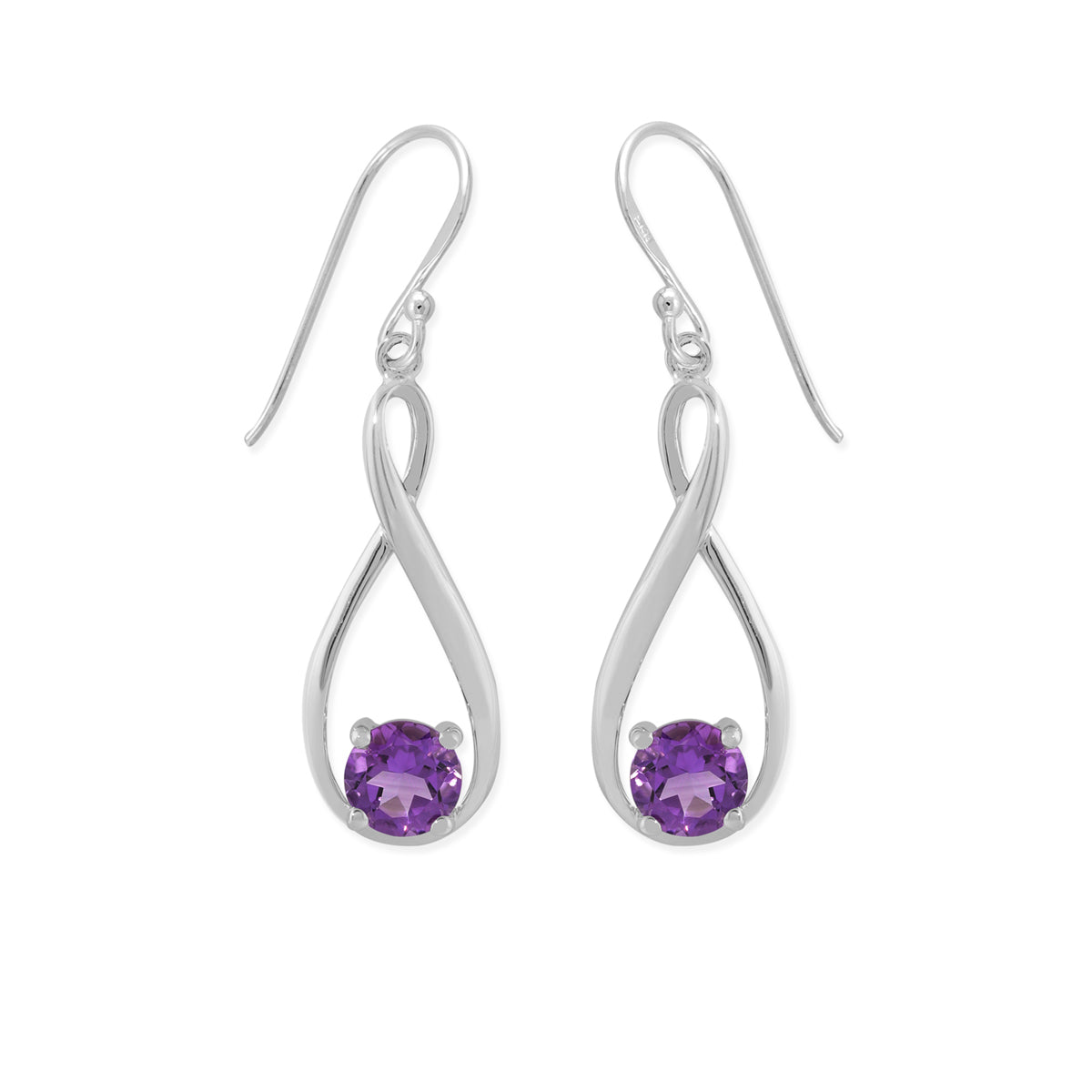 Sterling Silver Figure 8 Round Amethyst Dangle Earrings