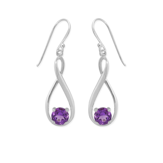 Sterling Silver Figure 8 Round Amethyst Dangle Earrings
