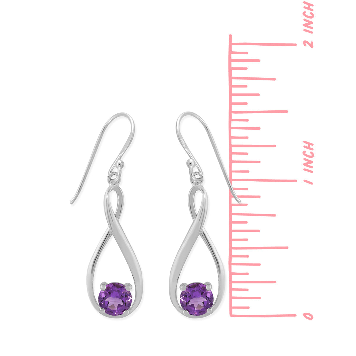 Sterling Silver Figure 8 Round Amethyst Dangle Earrings