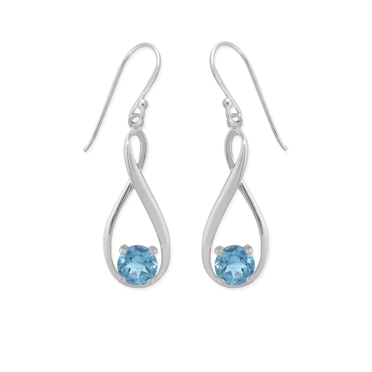 Sterling Silver Figure 8 Round Blue Topaz Dangle Earrings