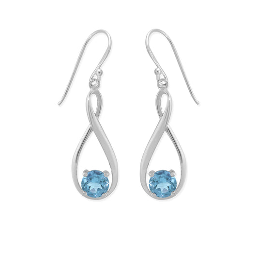 Sterling Silver Figure 8 Round Blue Topaz Dangle Earrings