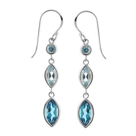 Sterling Silver Blue Topaz and London Blue Topaz Dangle Earrings by Boma