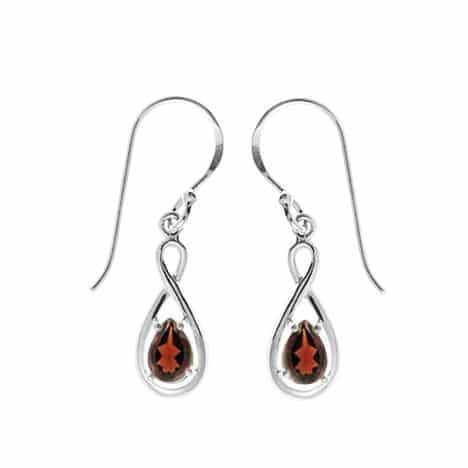 Sterling Silver Small Figure 8 Garnet Dangle Earrings by Boma